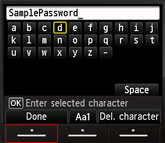Character entry screen with password completed and Done highlighted